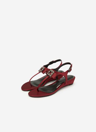 Giày Sandal T-strap Phối Nơ - SDX 0415 - Màu Đỏ Đậm - VASCARA