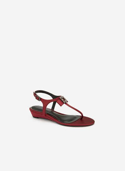 Giày Sandal T-strap Phối Nơ - SDX 0415 - Màu Đỏ Đậm