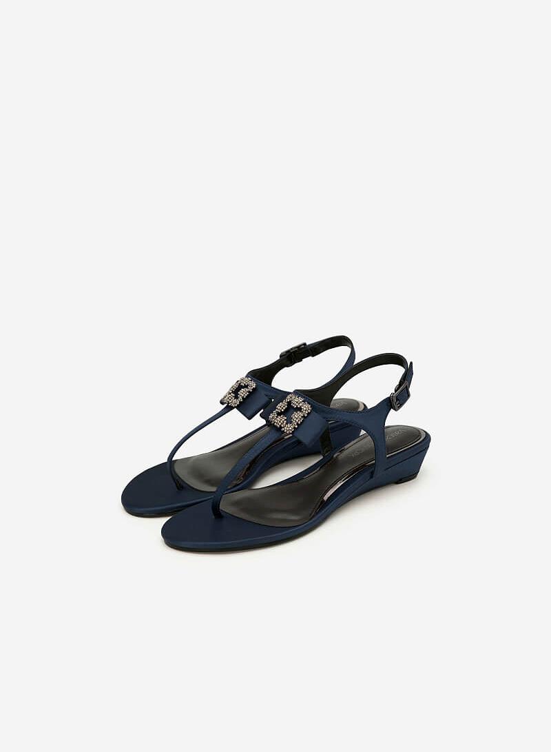 Giày Sandal T-strap Phối Nơ - SDX 0415 - Màu Xanh Navy - vascara.com