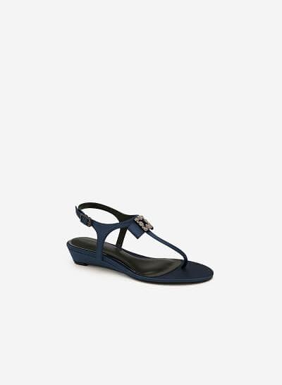 Giày Sandal T-strap Phối Nơ - SDX 0415 - Màu Xanh Navy