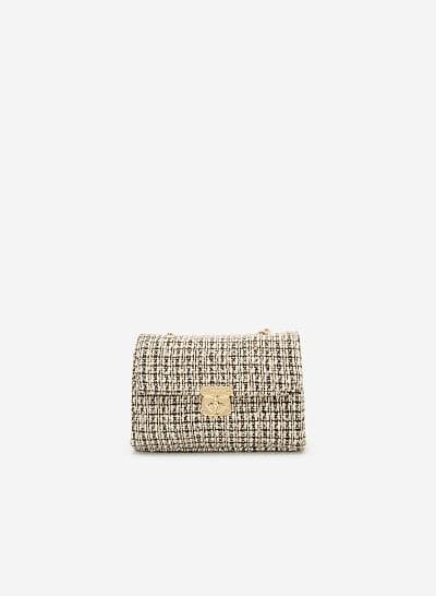 Túi Đeo Chéo Vải Tweed - SHO 0149 - Màu Hồng Nhạt