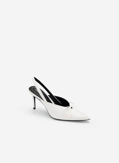 Giày Slingback Mũi Nhọn Đính Nơ Thanh Lịch - BMN 0460 - Màu Trắng