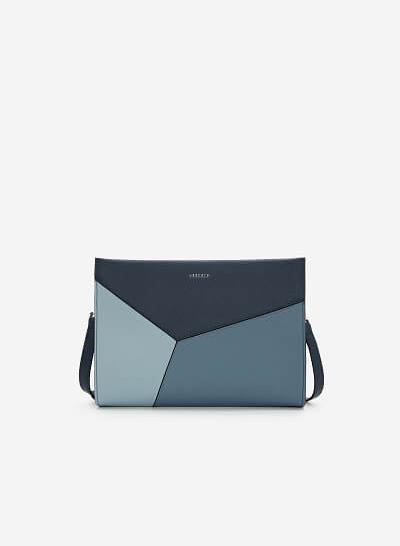 Ví Cầm Tay Phối Màu Hình Lập Thể - CLU 0082 - Màu Xanh Navy