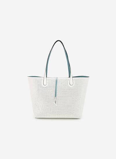 Túi Tote Họa Tiết Hình Học Laser Cut - TOT 0069 - Màu Trắng