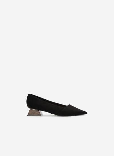 Giày Bít Mũi Nhọn Nubuck Gót Trụ Tứ Giác - BMN 0441 - Màu Đen