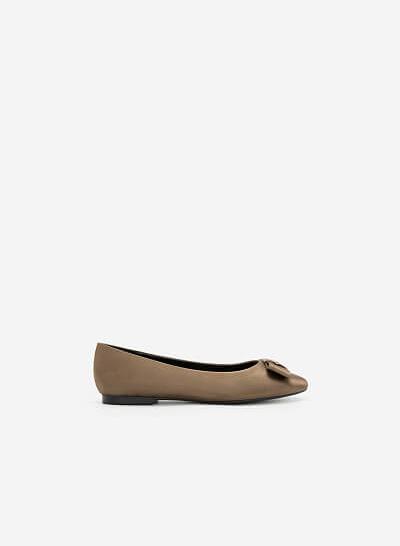 Giày Búp Bê Satin Đính Nơ - GBB 0418 - Màu Be Đậm