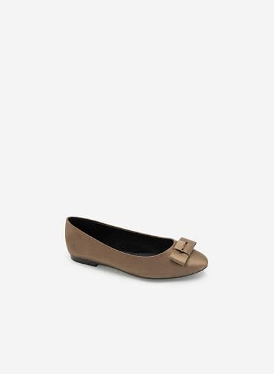 Giày Búp Bê Satin Đính Nơ - GBB 0418 - Màu Be Đậm