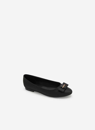 Giày Búp Bê Satin Đính Nơ - GBB 0418 - Màu Đen