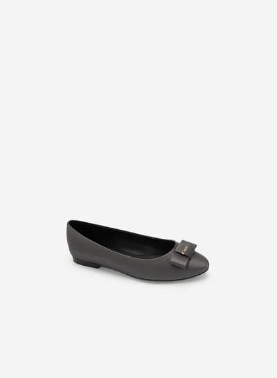 Giày Búp Bê Satin Đính Nơ - GBB 0418 - Màu Xám