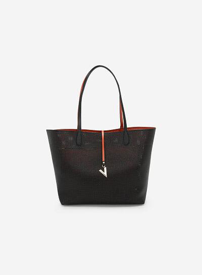 Túi Tote Họa Tiết Hình Học Laser Cut - TOT 0069 - Màu Đen