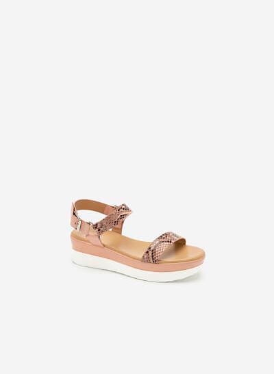 Giày Sandal Đế Xuồng Quai Vân Da Rắn - SDX 0417 - Màu Hồng Đậm