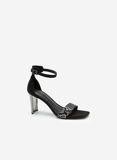Giày Sandal Ankle Strap Da Quai Vân Da Rắn - SDN 0693 - Màu Đen - VASCARA