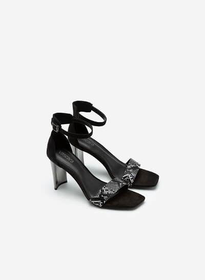 Giày Sandal Ankle Strap Da Quai Vân Da Rắn - SDN 0693 - Màu Đen - VASCARA