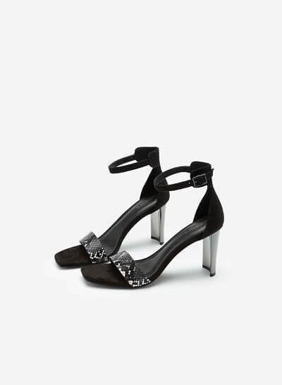 Giày Sandal Ankle Strap Da Quai Vân Da Rắn - SDN 0693 - Màu Đen - VASCARA