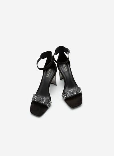 Giày Sandal Ankle Strap Da Quai Vân Da Rắn - SDN 0693 - Màu Đen - VASCARA