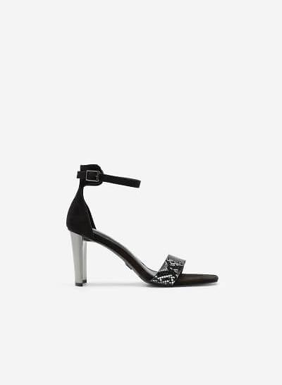 Giày Sandal Ankle Strap Da Nubuck Quai Vân Da Rắn - SDN 0693 - Màu Đen