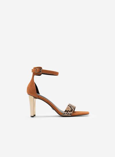 Giày Sandal Ankle Strap Da Quai Vân Da Rắn - SDN 0693 - Màu Nâu