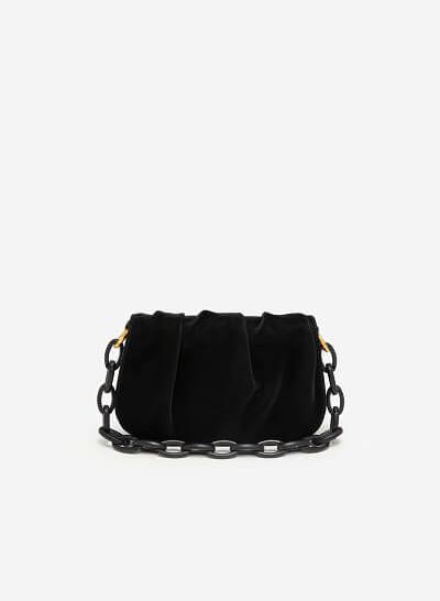 Túi Xách Tay Nắp Gập The Pearl Shell - SAT 0275 - Màu Đen