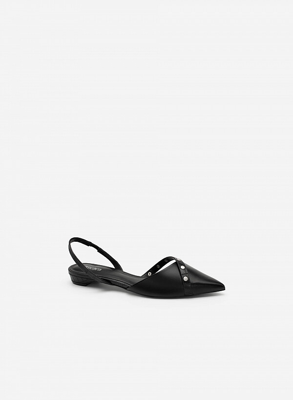 Giày Slingback Vân Da Rắn Đính Đinh Tán - BMN 0476 - Màu Đen