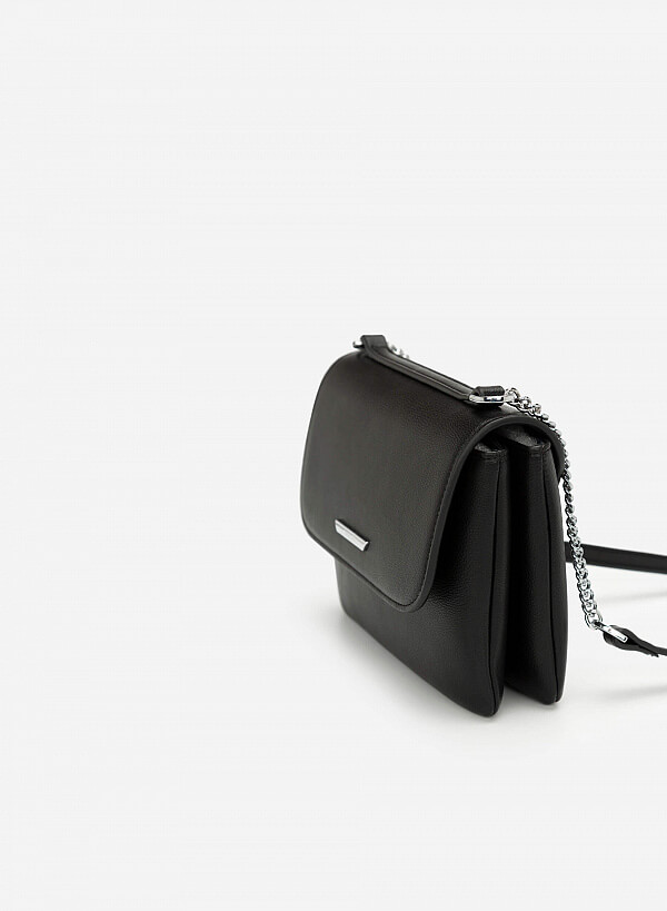 Túi đeo chéo nắp gập viền ánh kim - SHO 0162 - Màu đen - VASCARA