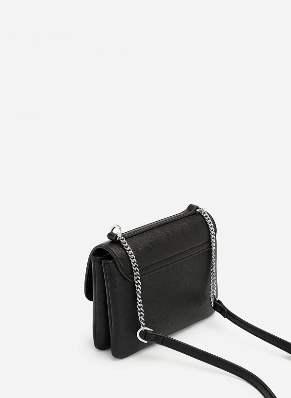 Túi đeo chéo nắp gập viền ánh kim - SHO 0162 - Màu đen - VASCARA