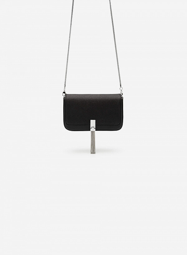 Túi Đeo Chéo Nắp Nubuck Khóa Cài Tua Rua - SHO 0155 - Màu Đen