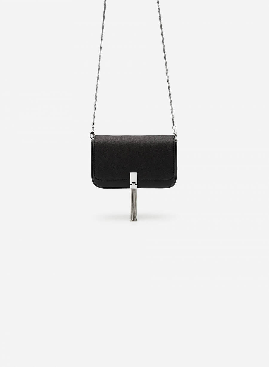 Túi Đeo Chéo Nắp Nubuck Khóa Cài Tua Rua - SHO 0155 - Màu Đen