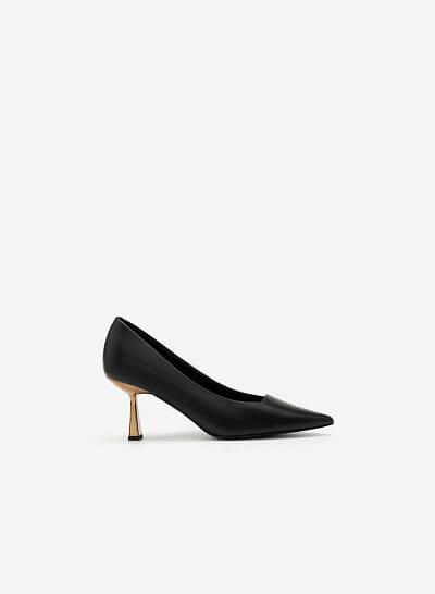 Giày Bít Mũi Nhọn Gót Metallic - BMN 0474 - Màu Đen