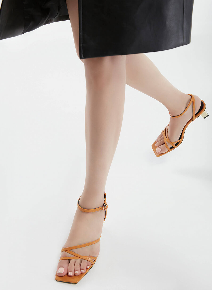 Giày Sandal Ankle Strap Vân Da Kỳ Đà - SDN 0698 - Màu Vàng - VASCARA