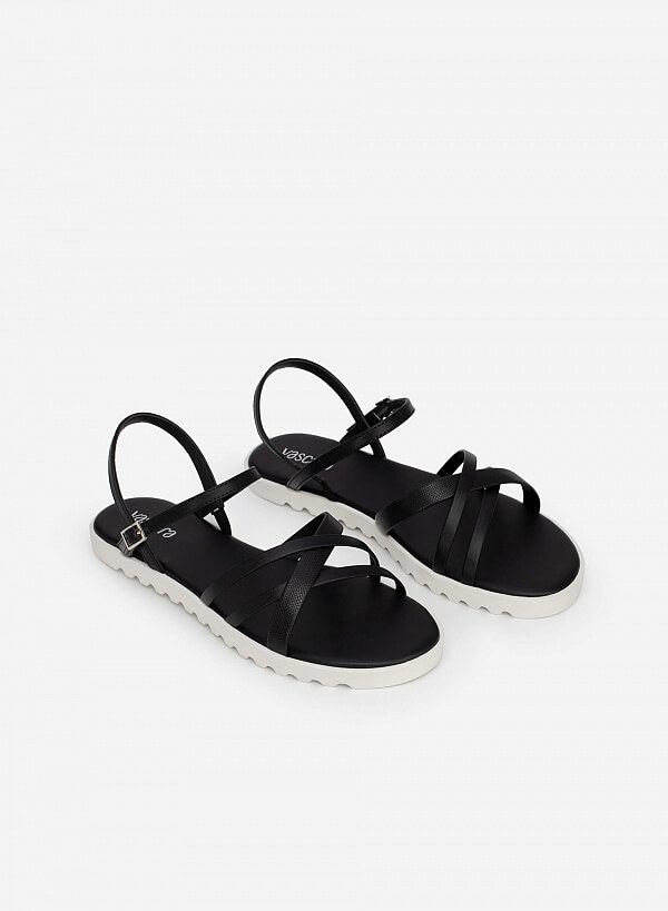 Giày Sandal Quai Đan Phối Vân Da Kỳ Đà - SDK 0318 - Màu Đen - VASCARA