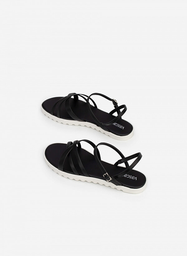 Giày Sandal Quai Đan Phối Vân Da Kỳ Đà - SDK 0318 - Màu Đen - VASCARA