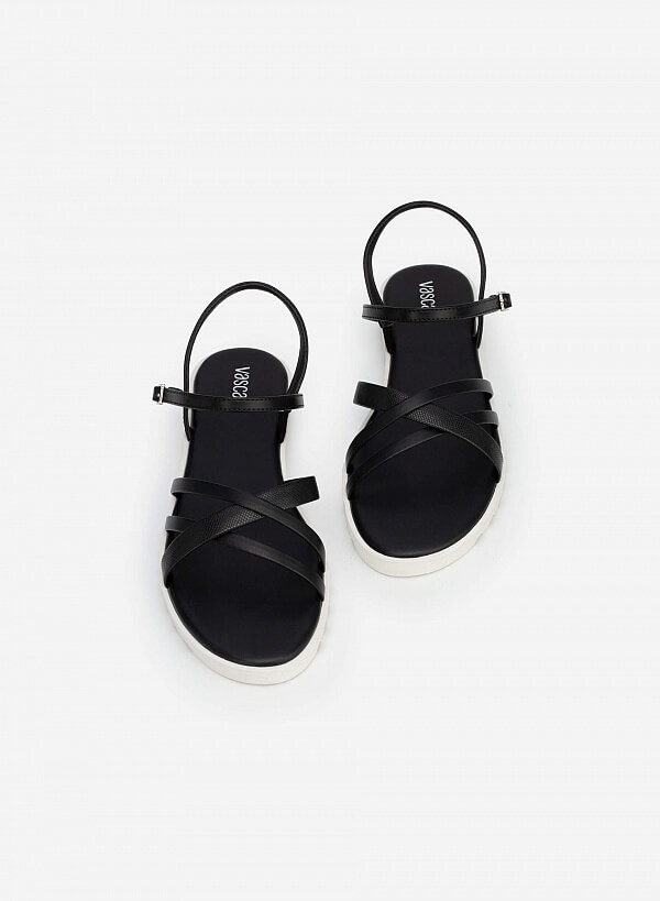 Giày Sandal Quai Đan Phối Vân Da Kỳ Đà - SDK 0318 - Màu Đen - VASCARA