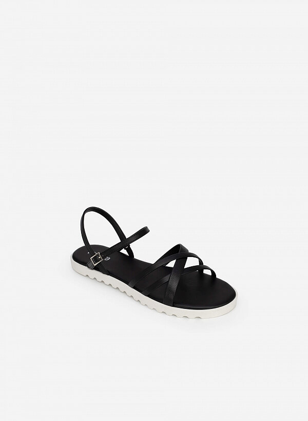 Giày Sandal Quai Đan Phối Vân Da Kỳ Đà - SDK 0318 - Màu Đen
