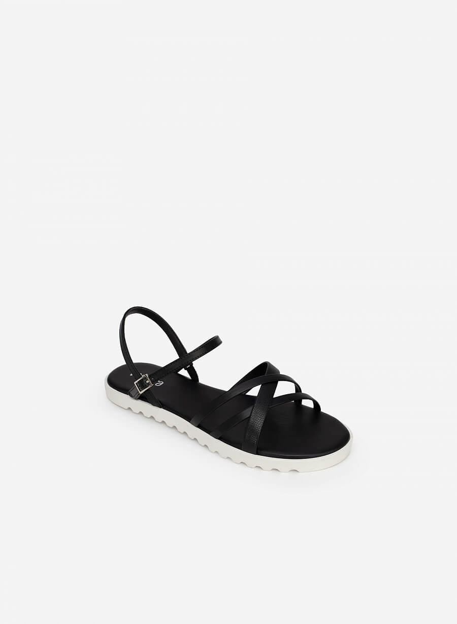 Giày Sandal Quai Đan Phối Vân Da Kỳ Đà - SDK 0318 - Màu Đen - VASCARA