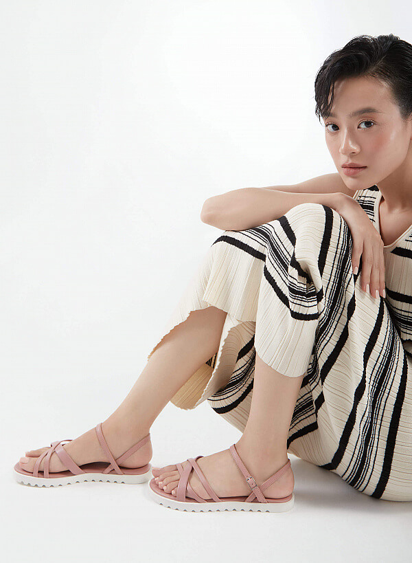 Giày sandal quai đan phối vân da kỳ đà - SDK 0318 - Màu hồng đậm
