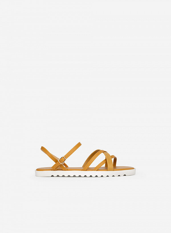 Giày Sandal Quai Đan Phối Vân Da Kỳ Đà - SDK 0318 - Màu Vàng Đậm - VASCARA