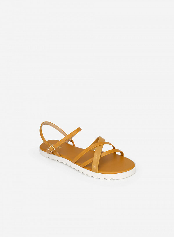 Giày Sandal Quai Đan Phối Vân Da Kỳ Đà - SDK 0318 - Màu Vàng Đậm