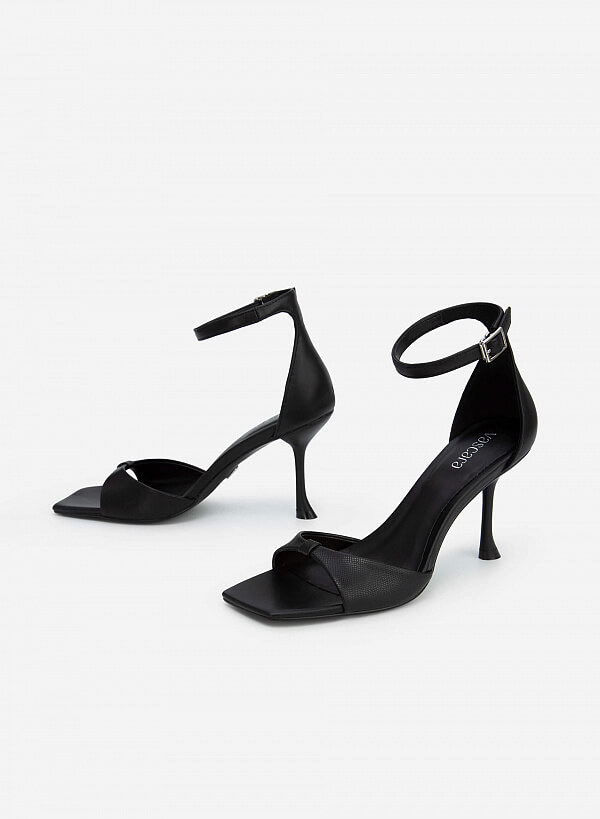 Giày Ankle Strap Quai Nơ Spool Heels - SDN 0699 - Màu Đen - VASCARA