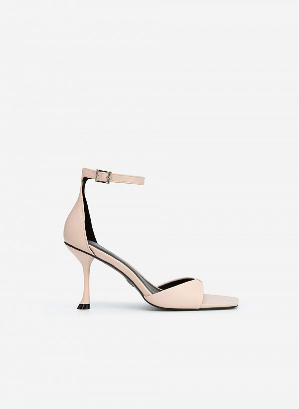 Giày ankle strap quai nơ spool heels - SDN 0699 - Màu hồng nhạt