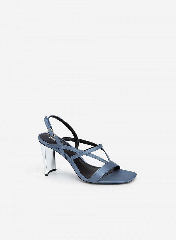 Giày Sandal Cao Gót Metallic Quai Viền Chỉ Nổi - SDN 0701 - Màu Xanh Da Trời - VASCARA