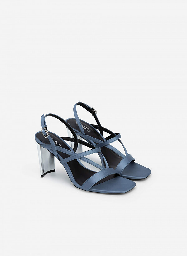 Giày Sandal Cao Gót Metallic Quai Viền Chỉ Nổi - SDN 0701 - Màu Xanh Da Trời - VASCARA