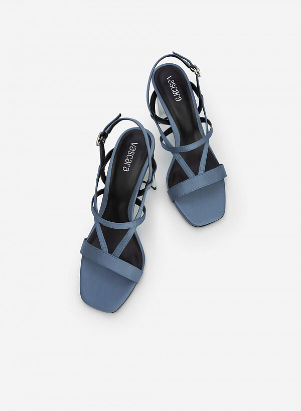 Giày Sandal Cao Gót Metallic Quai Viền Chỉ Nổi - SDN 0701 - Màu Xanh Da Trời - VASCARA