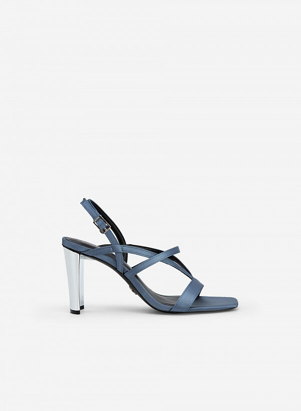 Giày Sandal Cao Gót Metallic Quai Viền Chỉ Nổi - SDN 0701 - Màu Xanh Da Trời - VASCARA