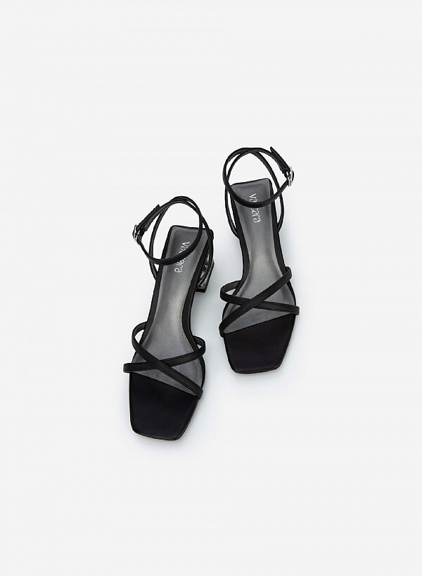 Giày Sandal Ankle Strap Gót Phối Crystal - SDN 0700 - Màu Đen - VASCARA