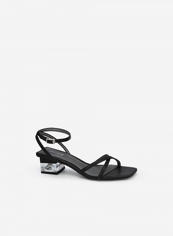 Giày Sandal Ankle Strap Gót Phối Crystal - SDN 0700 - Màu Đen
