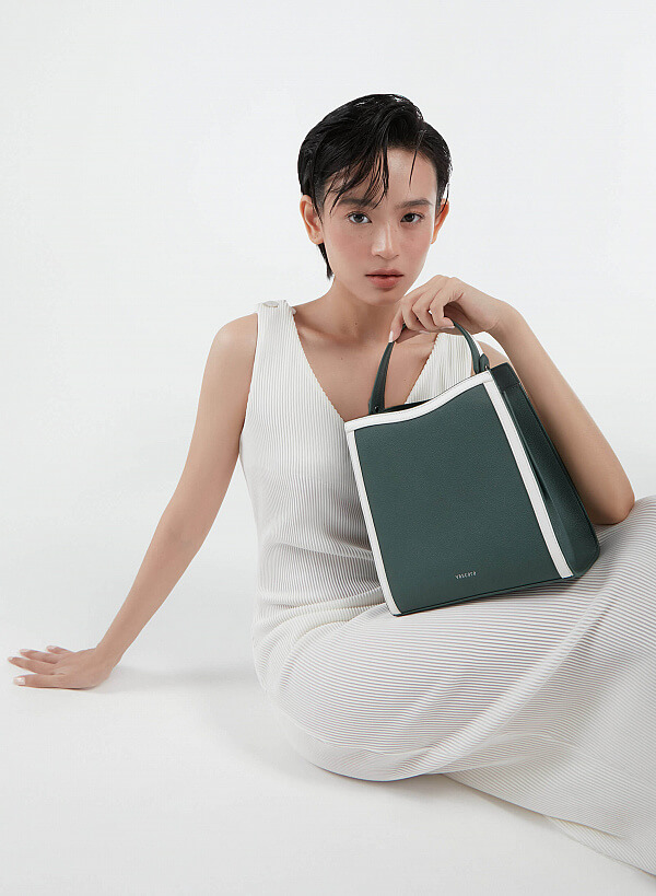 Túi Tote Phối Viền Màu Layer - TOT 0077 - Màu Xanh Bạc Hà Đậm