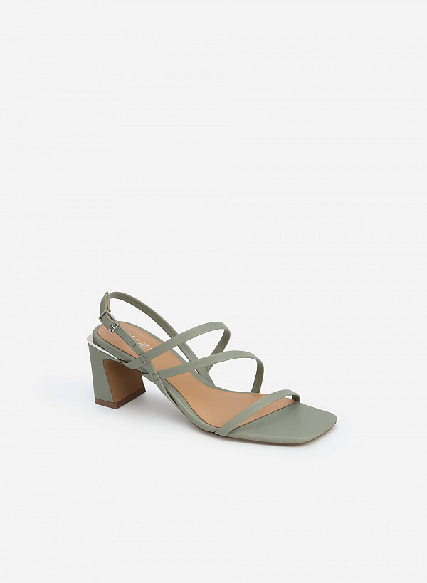 Giày Sandal Gót Phối Viền Metallic - SDN 0703 - Màu Xanh Bạc Hà - VASCARA