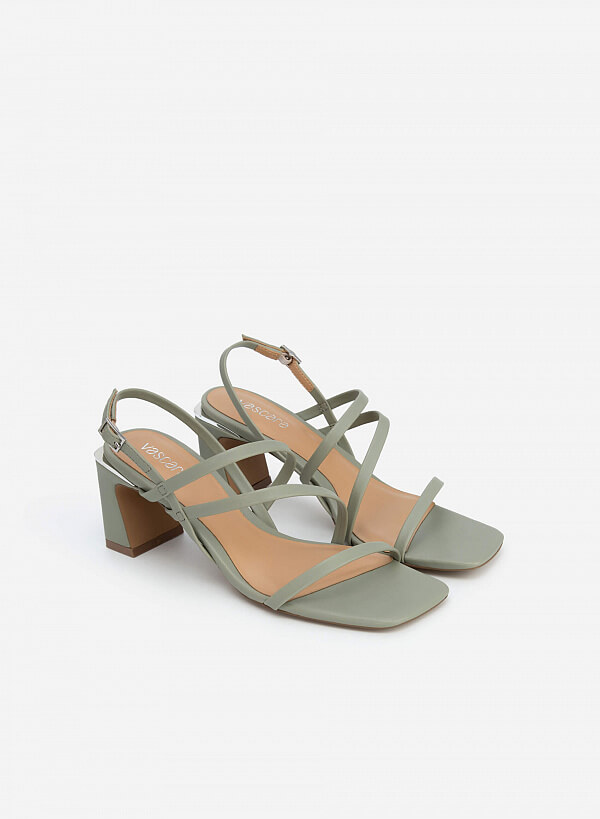 Giày Sandal Gót Phối Viền Metallic - SDN 0703 - Màu Xanh Bạc Hà - VASCARA
