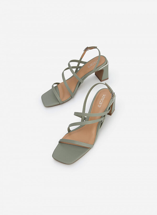 Giày Sandal Gót Phối Viền Metallic - SDN 0703 - Màu Xanh Bạc Hà - VASCARA
