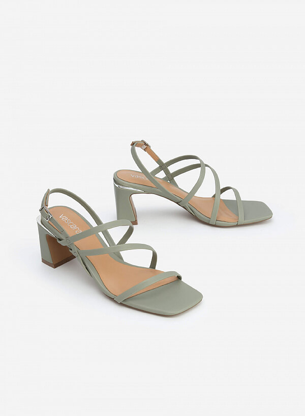 Giày Sandal Gót Phối Viền Metallic - SDN 0703 - Màu Xanh Bạc Hà - VASCARA